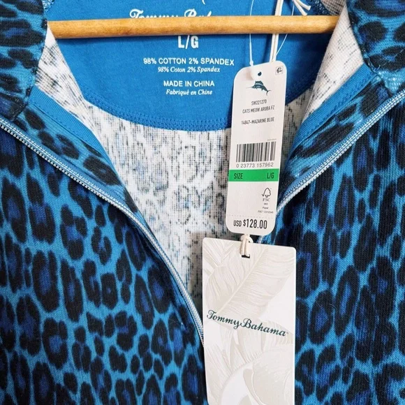 ✨NWT Tommy Bahama Blue Bomber Jacket with Bold Leopard Print - Picture 3 of 4